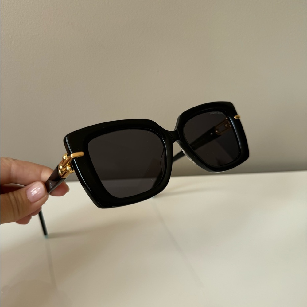 Black Oversized Square Sunglasses with Gold Accents